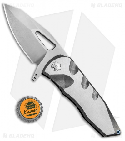 EOS Squid Frame Lock Flipper Knife Grooved Titanium (3.625" Stonewash)