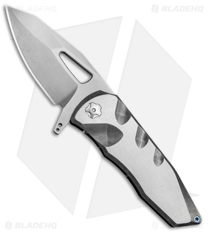 EOS Squid Frame Lock Flipper Knife Grooved Titanium (3.625" Stonewash)
