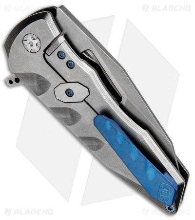 EOS Squid Frame Lock Flipper Knife Grooved Titanium (3.625" Stonewash)