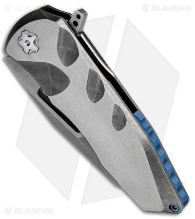 EOS Squid Frame Lock Flipper Knife Grooved Titanium (3.625" Stonewash)