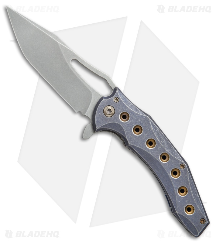 Ferrum Forge Gavko Spinner Frame Lock Knife Blue Contoured Holes