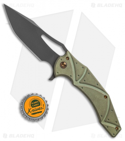 Ferrum Forge Gavko Spinner Flipper Knife Green Atlantian Plates Ti (3.5" Black)