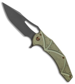 Ferrum Forge Gavko Spinner Flipper Knife Green Atlantian Plates Ti (3.5" Black)