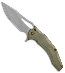 Ferrum Forge Gavko Spinner Flipper Knife Green Contoured Ti (3.5" Stonewash)