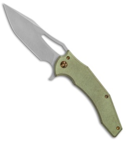 Ferrum Forge Gavko Spinner Flipper Knife Green Slab Ti (3.5" Stonewash)