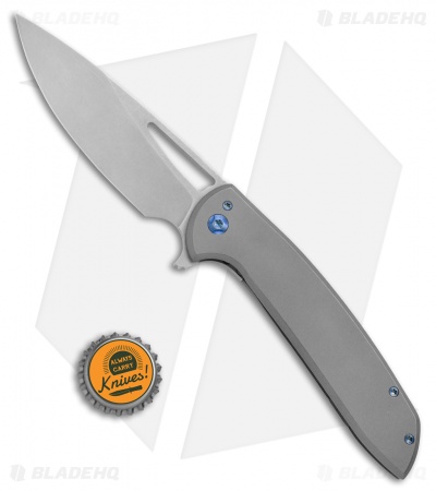 Ferrum Forge Stinger XL Frame Lock Knife Slab Gray w/ Blue HW (4" Stonewash)