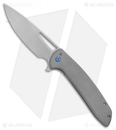 Ferrum Forge Stinger XL Frame Lock Knife Slab Gray w/ Blue HW (4" Stonewash)