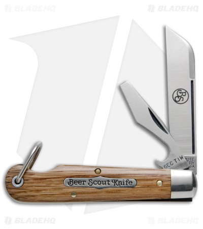 GEC #15  Tidioute Beer Scout Knife Club  3.5" Beer Barrel Oak 