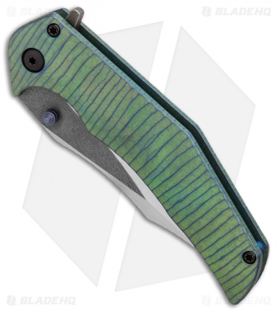Gavko Custom Small Trasher Frame Lock Knife Sculpted Blue/Green Ti (3.5" Satin)