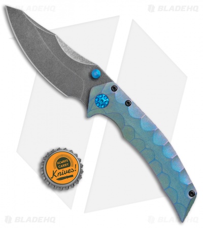 Gavko Custom Snubnose Frame Lock  Blue/Green Ti (3.3" Acid Stonewash)