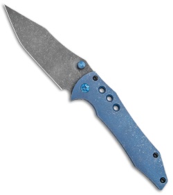 Gavko Custom Tiger Frame Lock Hole Pattern  Blue Titanium (3.6" Acid Stonewash)