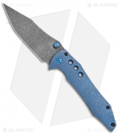 Gavko Custom Tiger Frame Lock Hole Pattern  Blue Titanium (3.6" Acid Stonewash)