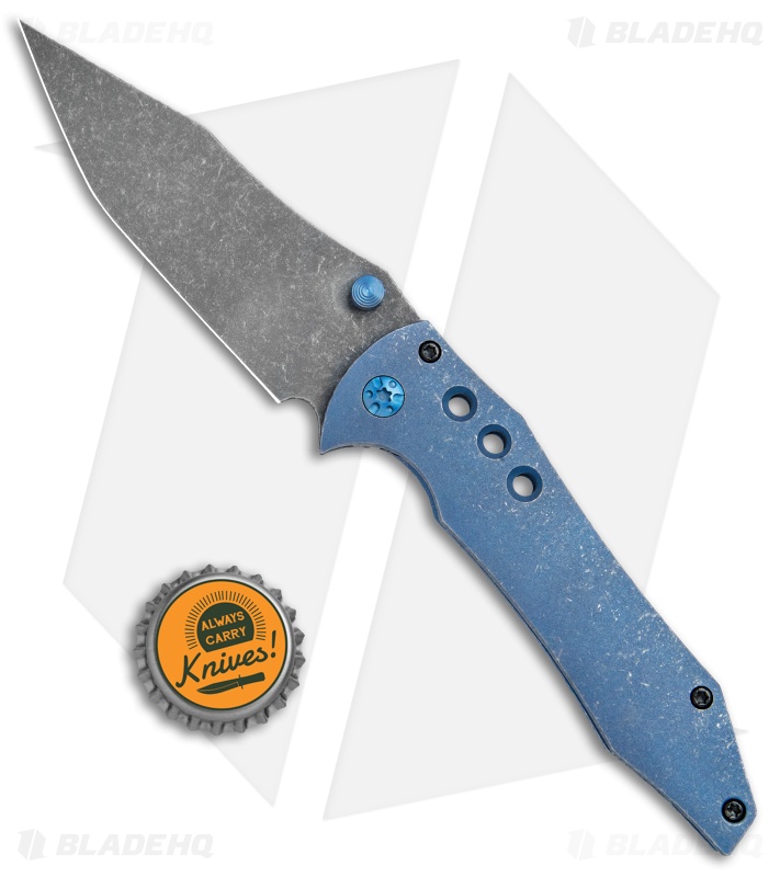 Gavko Custom Tiger Frame Lock Hole Pattern  Blue Titanium (3.6" Acid Stonewash)