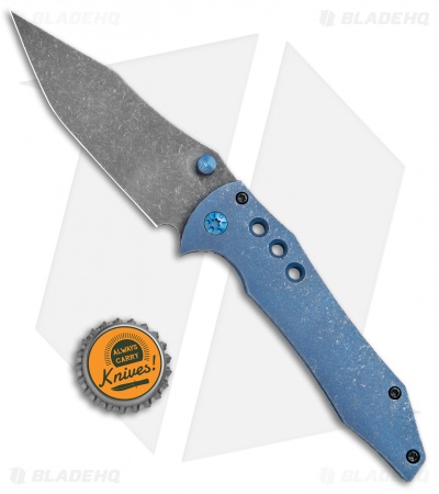 Gavko Custom Tiger Frame Lock Hole Pattern  Blue Titanium (3.6" Acid Stonewash)