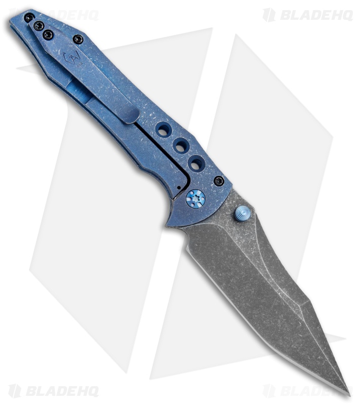 Gavko Custom Tiger Frame Lock Hole Pattern  Blue Titanium (3.6" Acid Stonewash)