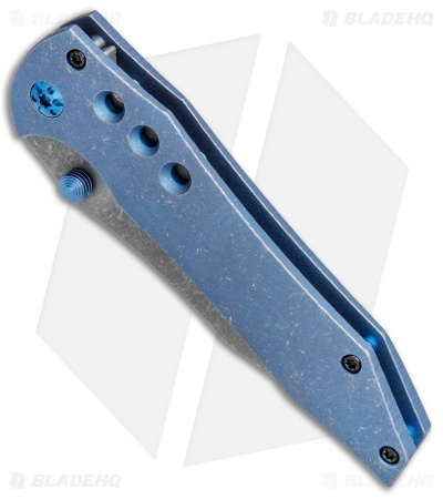 Gavko Custom Tiger Frame Lock Hole Pattern  Blue Titanium (3.6" Acid Stonewash)