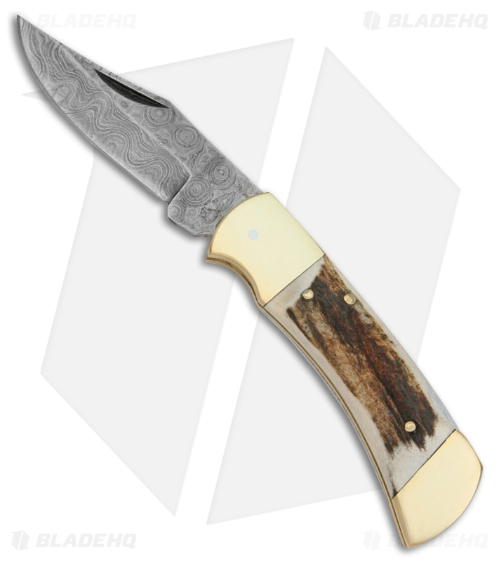 Tallen Convoy Lock Back Knife Stag (3.75" Damascus) DM1019