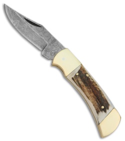 Tallen Convoy Lock Back Knife Stag (3.75" Damascus) DM1019