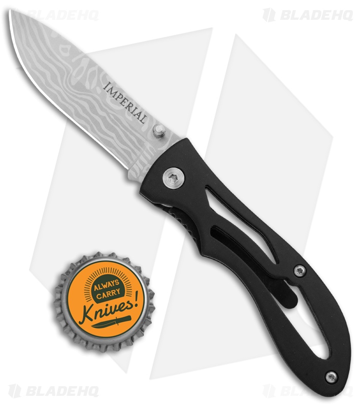 Imperial Liner Lock Knife Rubberized Aluminum (2.75" Damascus Etch)  IMP17-18CP