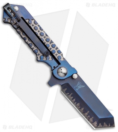 J-2 Knives Titanium Tanto Frame Lock Knife (3.75" Ti Blurple)