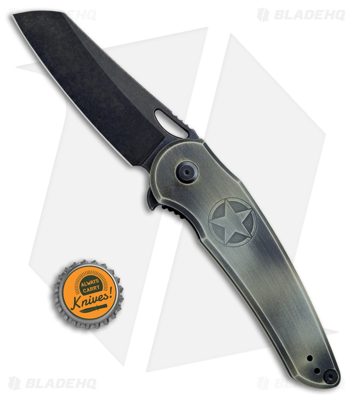 Jake Hoback Knives OSF Hero Series Army Frame Lock Knife Green Etch (3.6" Black)