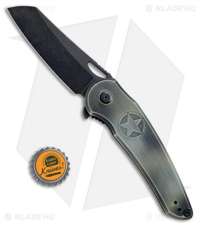 Jake Hoback Knives OSF Hero Series Army Frame Lock Knife Green Etch (3.6" Black)
