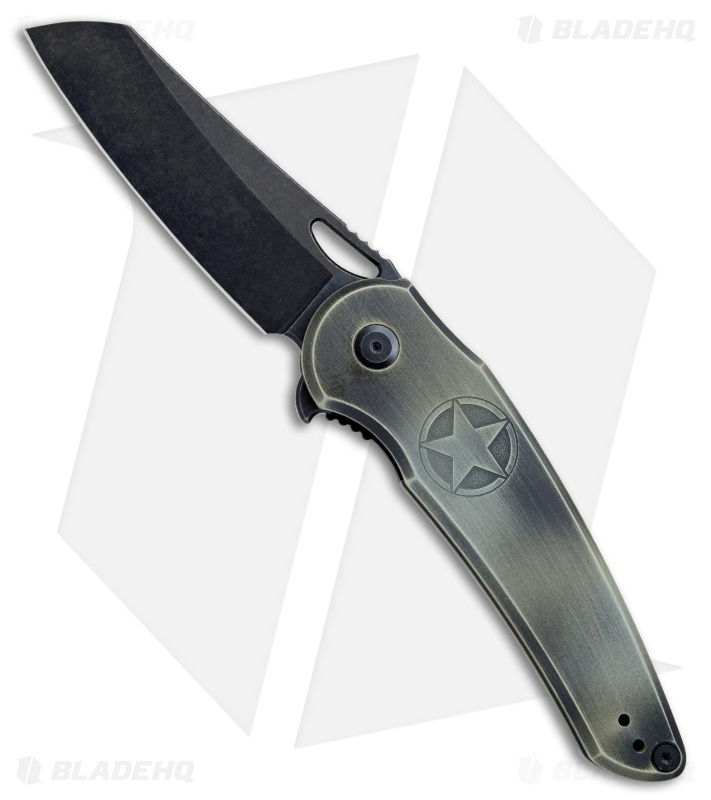 Jake Hoback Knives OSF Hero Series Army Frame Lock Knife Green Etch (3.6" Black)