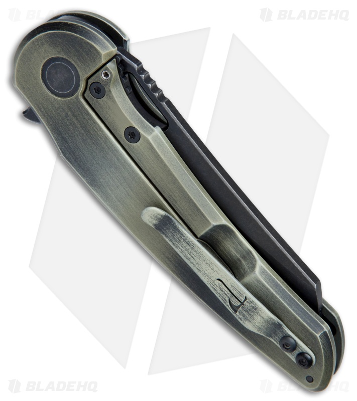 Jake Hoback Knives OSF Hero Series Army Frame Lock Knife Green Etch (3.6" Black)