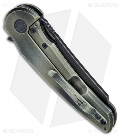 Jake Hoback Knives OSF Hero Series Army Frame Lock Knife Green Etch (3.6" Black)