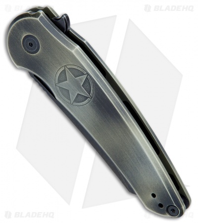 Jake Hoback Knives OSF Hero Series Army Frame Lock Knife Green Etch (3.6" Black)