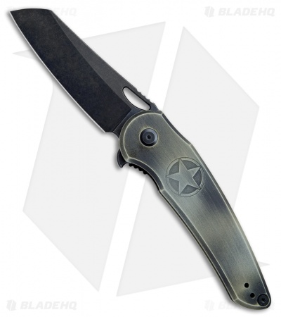 Jake Hoback Knives OSF Hero Series Army Frame Lock Knife Green Etch (3.6" Black)