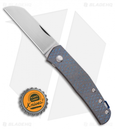 Jens Anso Knives Custom Monte Carlo Pocket Engraved Blue Titanium (2.6" Satin)