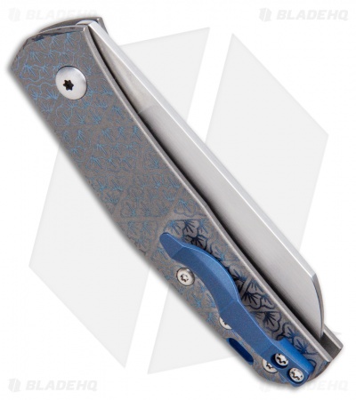 Jens Anso Knives Custom Monte Carlo Pocket Engraved Blue Titanium (2.6" Satin)