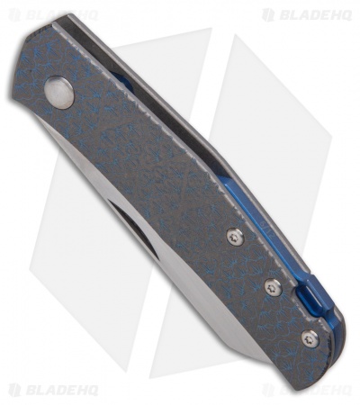 Jens Anso Knives Custom Monte Carlo Pocket Engraved Blue Titanium (2.6" Satin)