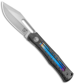 KM Designs Custom Slim Sliplock Frame Lock Knife Heli CF/Crystalized Ti (Satin)