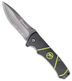 Kilimanjaro Kibo Folding Knife Black/Green Nylon (3.5" Gray Serr) 910092