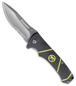 Kilimanjaro Kibo Folding Knife Black/Green Nylon (3" Gray Serr) 910093