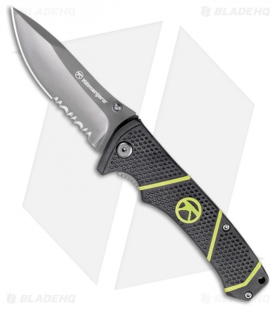 Kilimanjaro Kibo Folding Knife Black/Green Nylon (3" Gray Serr) 910093