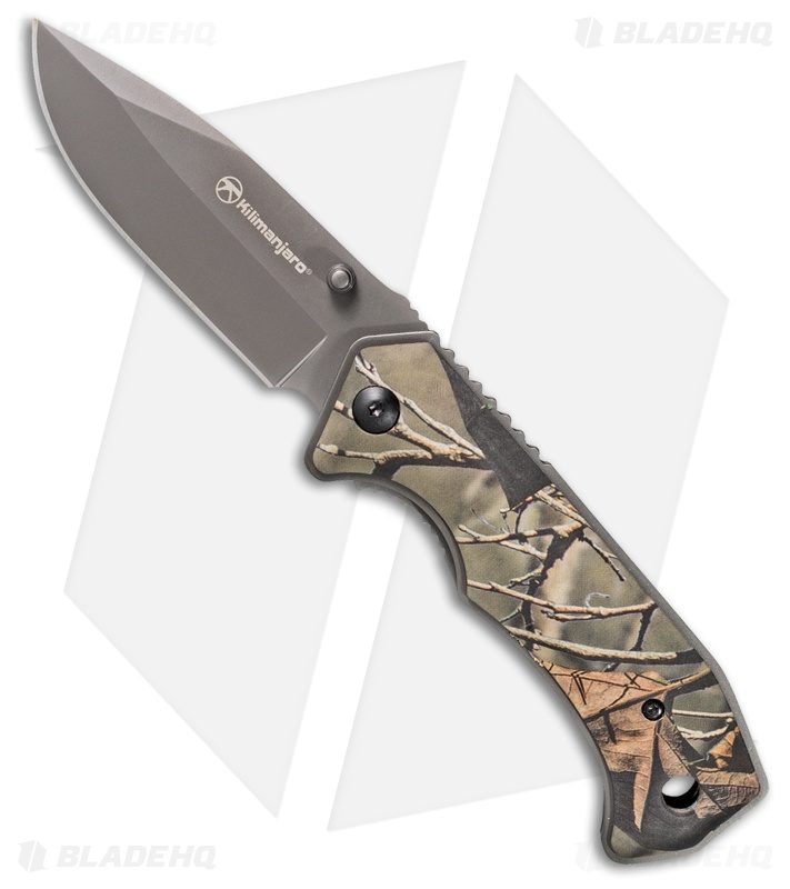 Kilimanjaro Medium Victus  Folding Knife Green Camo Rubber (3" Gray) 910089