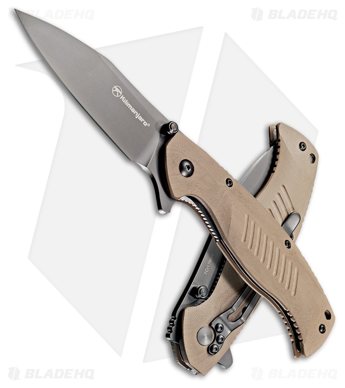 Kilimanjaro Morsa Flipper Folding Knife Tan G-10 (3.25" Gray) 910028