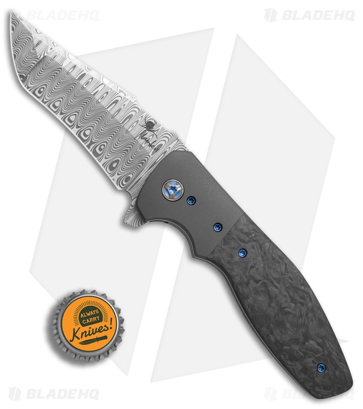 Kirby Lambert Custom Agustus Liner Lock Knife Marbled CF/Zirconium (Damascus)