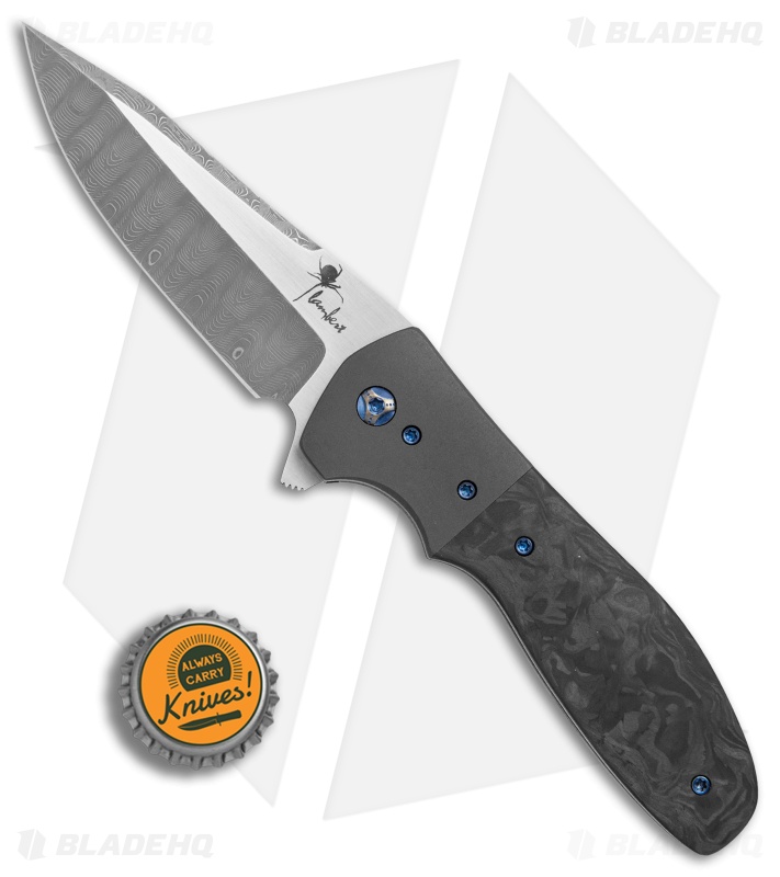 Kirby Lambert Custom Blitz Liner Lock Knife Marbled CF/Zirconium (Damascus)
