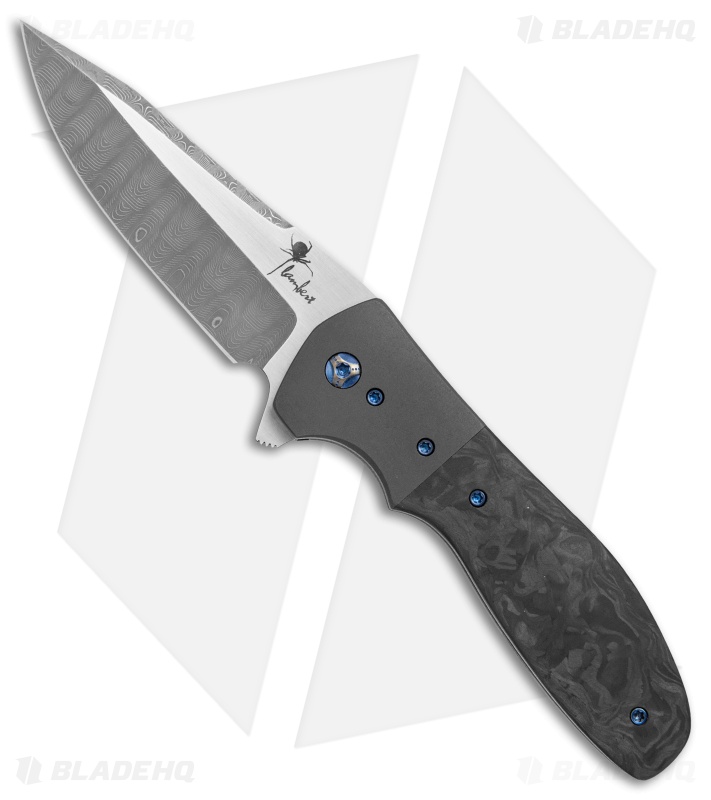 Kirby Lambert Custom Blitz Liner Lock Knife Marbled CF/Zirconium (Damascus)