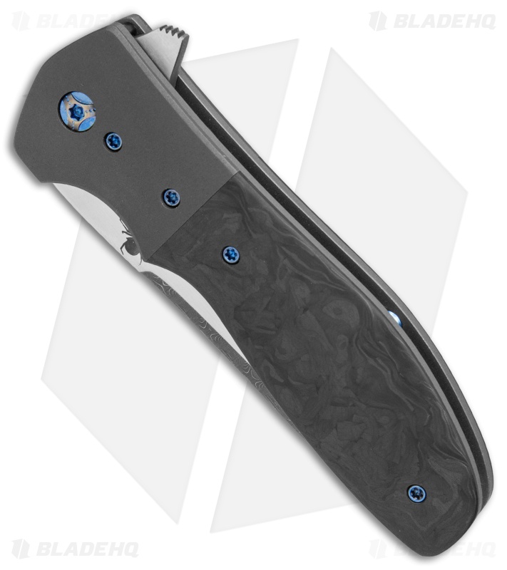 Kirby Lambert Custom Blitz Liner Lock Knife Marbled CF/Zirconium (Damascus)