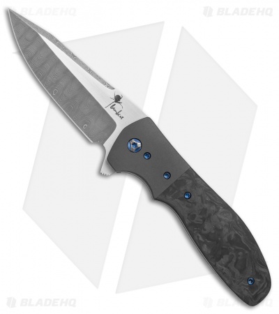 Kirby Lambert Custom Blitz Liner Lock Knife Marbled CF/Zirconium (Damascus)