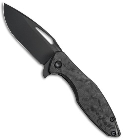  Koenig Arius Frame Lock Knife Patterned Marble Carbon Fiber (3.5" Black DLC)