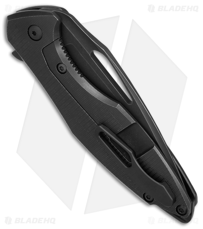 Koenig Arius Style 57 Frame Lock Knife Distressed Ti (3.5" Black SW)