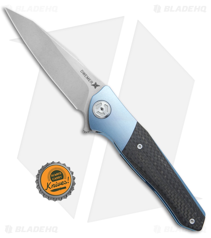 Maxace Dwemer Assassin Wharncliffe LL Knife CF/Blue Ti (3.8" Stonewash)