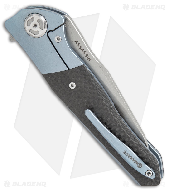 Maxace Dwemer Assassin Wharncliffe LL Knife CF/Blue Ti (3.8" Stonewash)