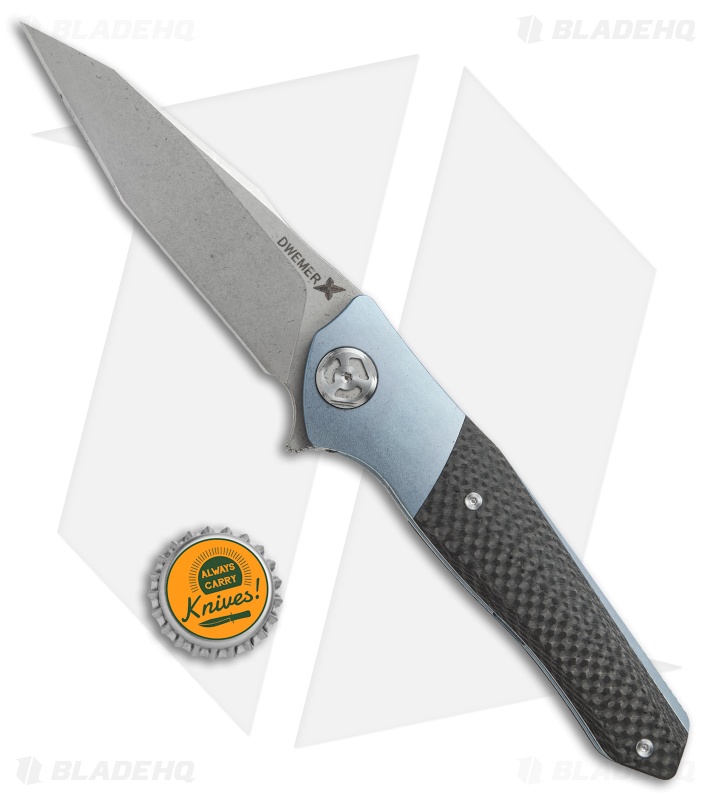 Maxace Dwemer Assassin Liner Lock Knife Carbon Fiber/ Blue Ti (3.8" Stonewash)
